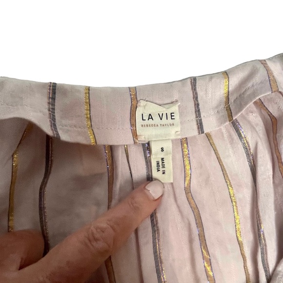 La Vie Rebecca Taylor' Lurex Metallic Stripe Top in Faded Lilac S - Picture 12 of 16